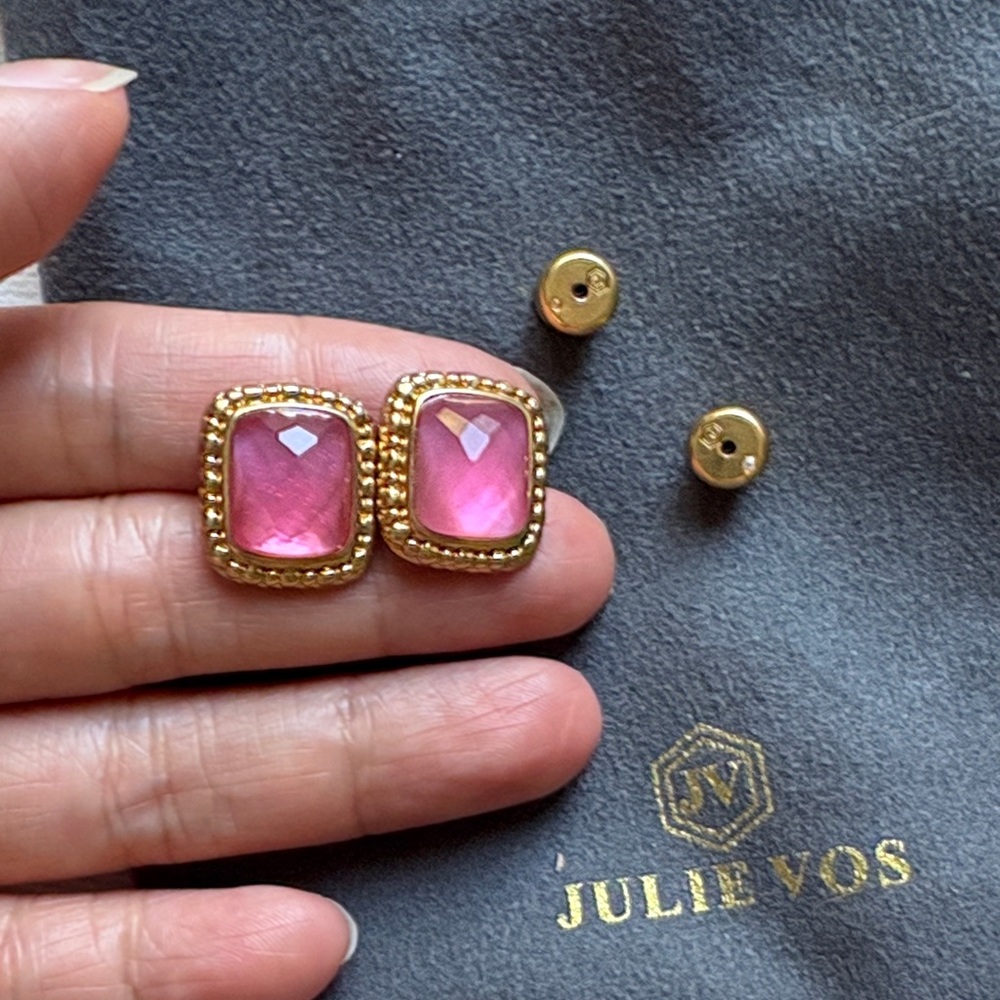 Julie Vos Gold and Pink Square Earrings